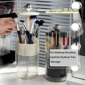 ZM10Q with Lid Automatic Lifting Makeup Brushes Holder Plastic Press Type Makeup Brush Organizer Creative Large-capacity Cosmetic Brushes Storage Box Lipstick Container