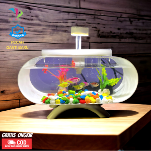 Aquarium set lengkap depan belakang kaca akrilik bening transfaran lengkap dengan mesin filter dan lampu LED (AK01)