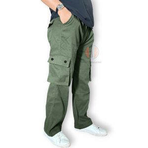 Celana Panjang Loose Pants Cargo Reguler Pinggang Karet  Bahan Katun Twill Melar Ukuran L Sampai XXL