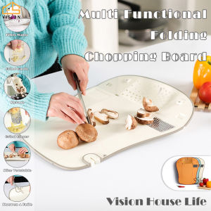 Vision Multifunctional Chopping Board 6 In 1 Foldable Cutting Board for Grinding Ginger and Garlic Veggies Fruit Strainer Chopping Board Antibacterial and Mould Proof Plastic Chopping Board
