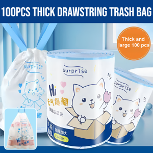 100pcs Thick Drawstring Trash Bag Large Capacity Garbage Bag Waste Bags Double Drawcord Tear Resistant