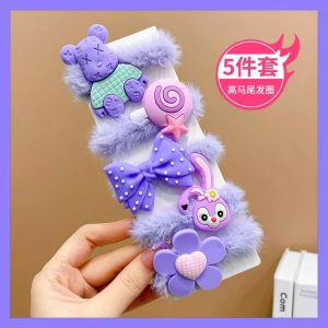 Set 5 dây cột tóc lông nhung đính gâu dâu Lotso thỏ hồng dễ thương - Thun cột tóc - Chun buộc tóc - Dumi Shop
