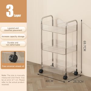 2-4 layer Transparent Trolley Cart Kitchen organizer Bathroom with wheels Cart Organizer Multi-Layer Storage