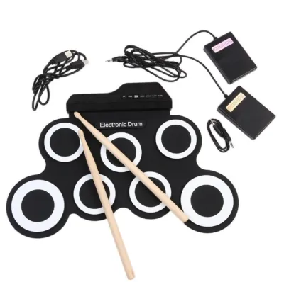 Portable Electronic Drum Set with 9 Silicone Pads USB Battery Powered Roll-Up Drum Kit for Kids Beginners Music Lovers