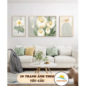 Tranh Treo Tường Hoa Phong Cách Bắc Âu Set 3 Tranh Decor Phòng Khách Phòng Ngủ Hiện Đại Sang Trọng