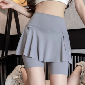 กางเกงปั่นจักรยานกลางแจ้งปลอมสองชิ้นกระโปรงกางเกงกระเป๋าสามจุดกางเกงฉลามฤดูร้อนกางเกงโยคะสตรี