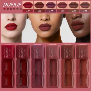 DUNUF 6สี Lip Gloss ง่ายต่อการทำสีกำมะหยี่ลิปกลอสลิปเคลือบหมอกเคลือบแต่งหน้าง่ายต่อการทำสีไม่ติดถ้วยลิปเคลือบลิปสติก lipstick