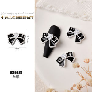 Nail Art logo Accessories Retro Black and White Bow Tie Nail Drill Alloy Decoration 网红小香风山茶花日系美甲饰品黑色系合金金属钻饰指甲蝴蝶结