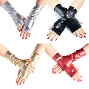 Fashion Hip Hop Fingerless Gloves Gloss Leather Gloves Punk Short Gloves Dress Up Gloves for Masquerades Party