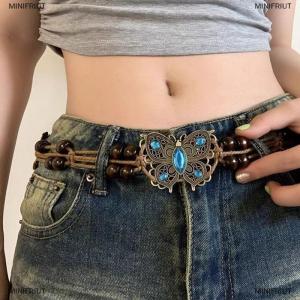 [COD] MINIFRIUT Bohemian Style Butterfly Water Woven Ethnic Style Wooden Bead Womens Belt Casual Vacation Style Waist Rope