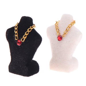 Doll House Miniature Display Mannequin Set With Realistic Necklace for Antique Cabinet Doll House Scene Decoration