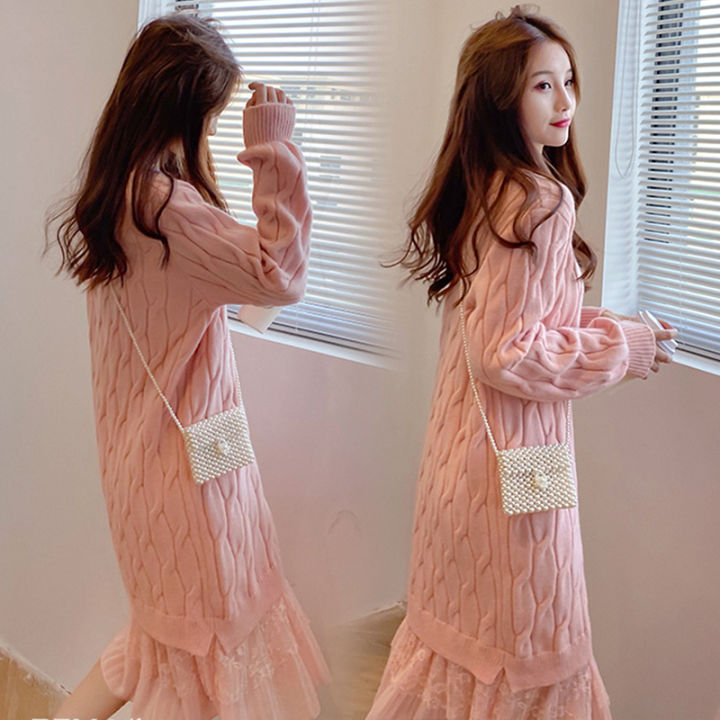 CHM024 - Váy len nữ dáng suông, thời trang thu đông, phong cách Hàn Quốc -  Đen