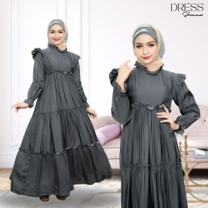 ชุดเดรสออกงาน สไตล์อั้ม ทรงขนมชั้นดีไซต์เก๋ ระบายไหล่และตรงคอ ผ้าชิมเมอร์เล่นแสง IM62 วาริสมุสลิม