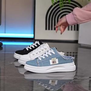 [Free Shipping] 2026 Summer New Fashion Casual WomenS Shoes Stylish Student Round-Toe Fabric Lace-Up Slip-On Mules C27