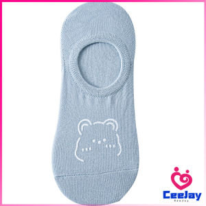 CeeJay ถุงเท้าผู้หญิง สีลูกกวาด ถุงเท้าข้อสั้น ผ้านุ่มใส่สบายเพ้นท์น้องหมีน่ารัก womens socks