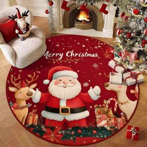 60/80CM Christmas Round Carpet Non-slip Foot Mat Santa  Festive Atmosphere Carpet Decor Xmas Home Decor