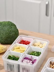 WH 6 Grids Refrigerator Food Vegetable Fruit Storage Box/ Kitchen Chopped Green Onion Drain Divided Container