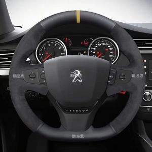 Kaly Hand Stitched black Genuine Leather suede Car Steering Wheel Cover 100% For Peugeot 408 2014-2019 Traveller 2016-2019 6K4N7