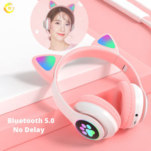 Cat Ear Luminous Bluetooth Wireless Headset Bass Stereo Noise Canceling Gaming Wireless Earphones With Microphone