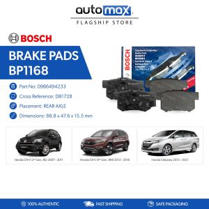 Bosch Brake Pads BP1168 (DB1728) REAR for Honda CR-V (RE RM) 2007 - 2016 Odyssey (RC1) 2015 - 2021