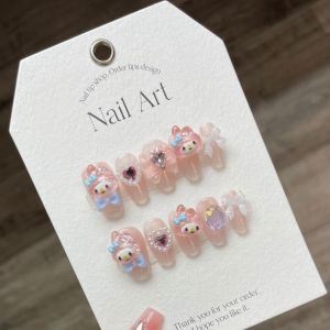 [HANDMADE]Artificial Nail Cartoon Dopamine Girl Kawaii Melody Cute Phototpy Nails Reusable and Removable Nails