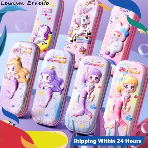 LE Mermaid Adorable 3D Pencil Case Stationery Organizer School Supplies for Girls EVA Pink Pen Pouch Holder Kawaii Eraser Bag Squishy Cat New