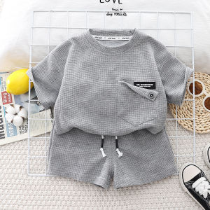 ชุดกีฬาเด็กชาย สไตล์เกาหลี ลำลอง ฤดูร้อน เสื้อยืดเด็ก ผ้าฝ้าย หลวม ใส่สบาย