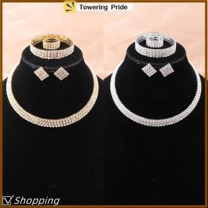 [Towering Pride] 4Pcs set Bridal Jewelry Set Necklace Bracelets Ring Earrings Set Super Gorgeous Luxury Shiny Fashion Jewelry Party Gift