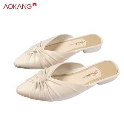 AOKANG New fashionable women's pointed toe solid color semi-sandals for daily casual indoor and outdoor wear sandals for women