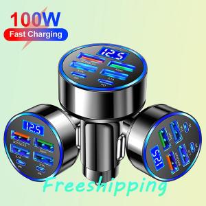 baoxue 100W 6-Ports USB Type-C Car Charger With Voltage Display PD Fast Charging