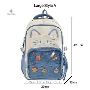 Y2K Cute Cat Ita Backpack Large Capacity Knapsacks Casual Girl Transparent DIY Display Rucksack Cartoon Trendy Travel Schoolbags