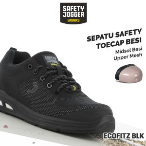 Sepatu Safety Jogger Ecofitz S1P Low Black Sepatu Safety Pekerja Steel Toecap Sepatu Pekerja Trendy Anti Static ESD