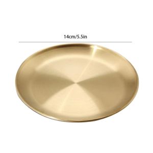 Golden Stainless Steel Shallow Dish Barbecue Dish Restaurant Fruit Disc Snack Cake Flat Plate BBQ Cooking Plates