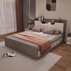 Solid Wood High Bed Frame Storage Bed 2m Double Bed Storage Bed 1.2m Single Bed Storage 2m Master Horizontal European Wedding Bed