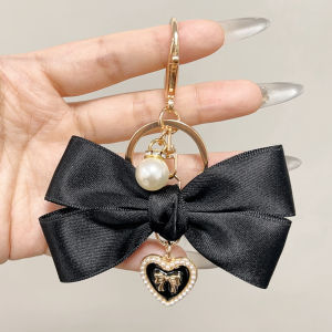 New Cloth Bowknot Keychain for Women Sweet Ribbon Bow Keyring Pearl Heart Pendant Charm Key Holder for Girls Bag Pendant