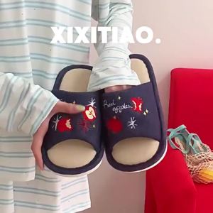 XIXITIAO รองเท้าแตะกันลื่นสำหรับผู้หญิงรองเท้าแตะใส่ในบ้านรองเท้าแตะบ้านรองเท้าแตะผ้าฝ้ายย้อนยุคลำลองดูดซับเหงื่อระบายอากาศได้พื้นในบ้าน