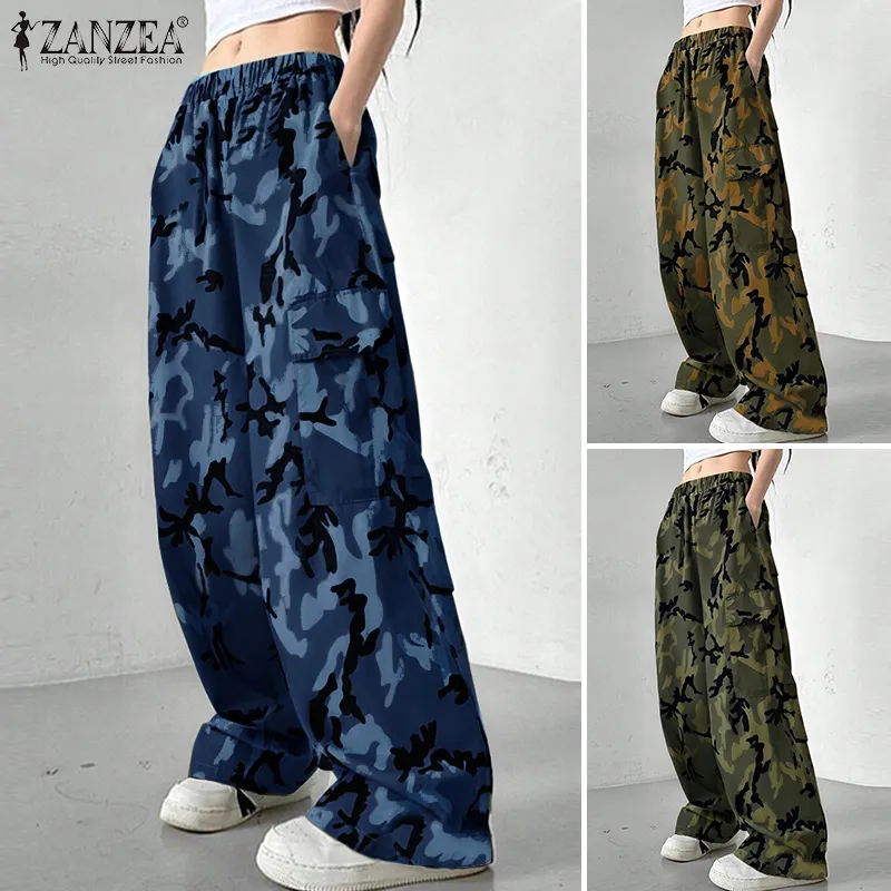 ZANZEA Korean Style Women Girlish Vintage Cargo Pockets Trousers