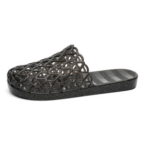 Free Shipping Crystal Slippers For Women Flat Transparent Fishnet Hollow Woven Closed-Toe Jelly PVC Plastic Sandals