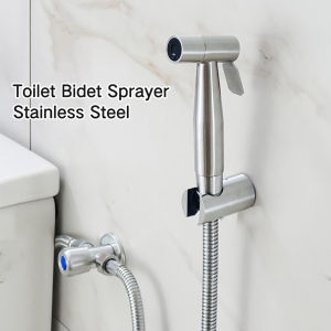 Stainless Steel Toilet Bidet Sprayer 3 in 1 Complete Set Wall Mounted Bathroom Bidet Toilet Sprayer with Holder Hose Brushed Silver