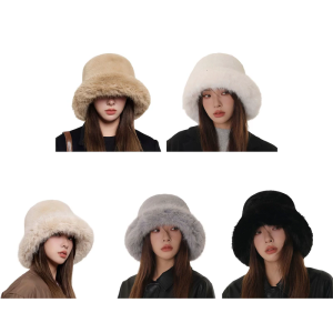 Fashionable Women Fleece Fisherman Hat Winter Warm Soft Plush Bucket Hat for Outdoor Activity Daily Styling Headpiece