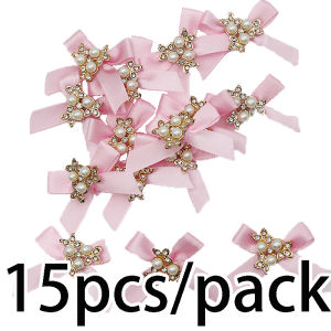(15 cái/gói) 3*4.5cm khảm ngọc trai Zircon trang trí nơ Tie hoa đeo cổ tay làm phụ kiện trang trí tiệc tùng lễ hội nhỏ tươi tự làm