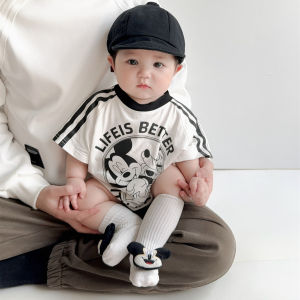 ชุดเสื้อสเวตเตอร์ลายสามเหลี่ยมสำหรับเด็กอ่อนสำหรับเด็กชายและเด็กหญิง ชุดลายสามเหลี่ยมแขนสั้นลายการ์ตูน