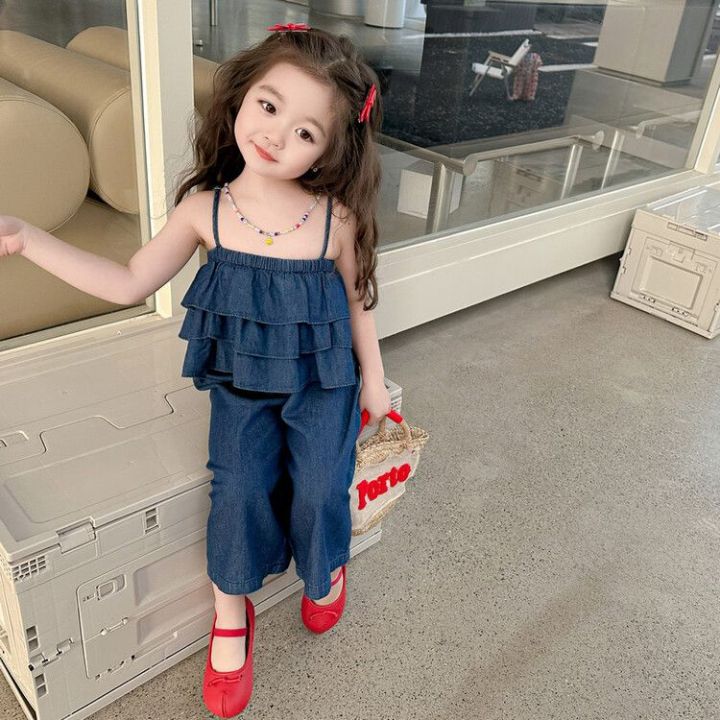 2PCS 1-4-7 Years Old Baby Girls Sleeveless Casual Sling T-shirt+