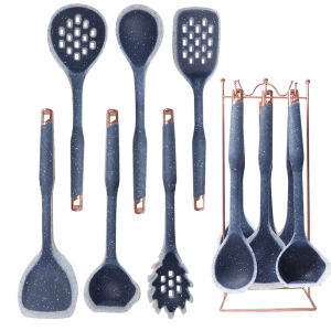 Silicone Kitchen Utensils Set 7PCS Non-Stick Turner Slotted Spatula Spaghetti Claw Heat Resistant With Storage Rack
