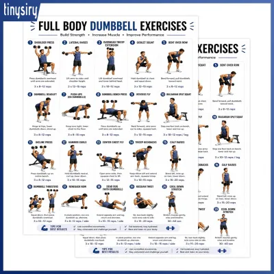Strength Training Wall Art Home Fitness Exercise Chart 2 Pcs Dumbbell Workout Chart Poster – Full Body Strength Training Guide Home Gym Fitness Wall Art for Effective Muscle Building and Exercise