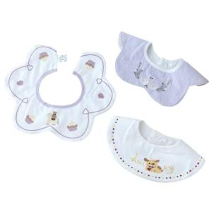 Gói của 3 cái yếm em bé mềm mại và thoáng khí cotton chảy nước dãi BIB ợ vải mẫu dễ thương thiết kế cho mọc răng trẻ sơ sinh