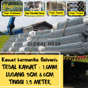 (T15) Kawat Pagar Harmonika Galvanis 16MM Tinggi 15 Meter Lubang 5CM & 6CM