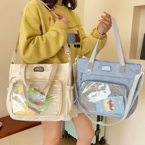 DINAH ไนลอนทำจากไนลอน Itabag ค่ะ จุได้มาก ซิปมีซิป กระเป๋าสะพายไหล่ผ้าใบ กระเป๋ารายการขนาดเล็ก กระเป๋าตุ๊กตาผ้า กระเป๋าถือกระเป๋าใส สำหรับผู้หญิง