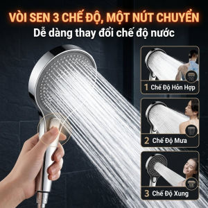 Vòi Sen Tắm Cầm Tay Tăng Áp - Mặt Bát Lớn ( 13cm ) Lỗ Silicone Dễ Vệ Sinh - 3 Chế Độ Phun Nước Tích Hợp Nút Bấm Chuyển Đổi - Thiết Bị Phòng Tắm Cao Cấp - Lớp Mạ Pha Lê Chống Trầy Xước Độ Bền Cao Chịu Lực Tốt - Kiểu Dáng Sang Trọng Hiện Đại