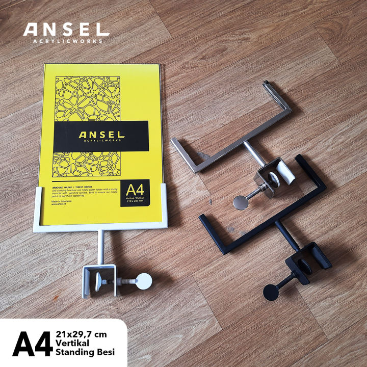 ANSEL Display Harga POP Acrylic/ Akrilik Jepit Besi Putar Price Tag - A4 Vertikal
